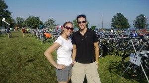 Racking bikes with Buffalo friends at transition